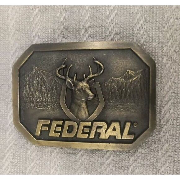 Other - Vintage Indiana Metal Craft Federal Ammunition Brass Belt Buckle Deer Buck Hunt